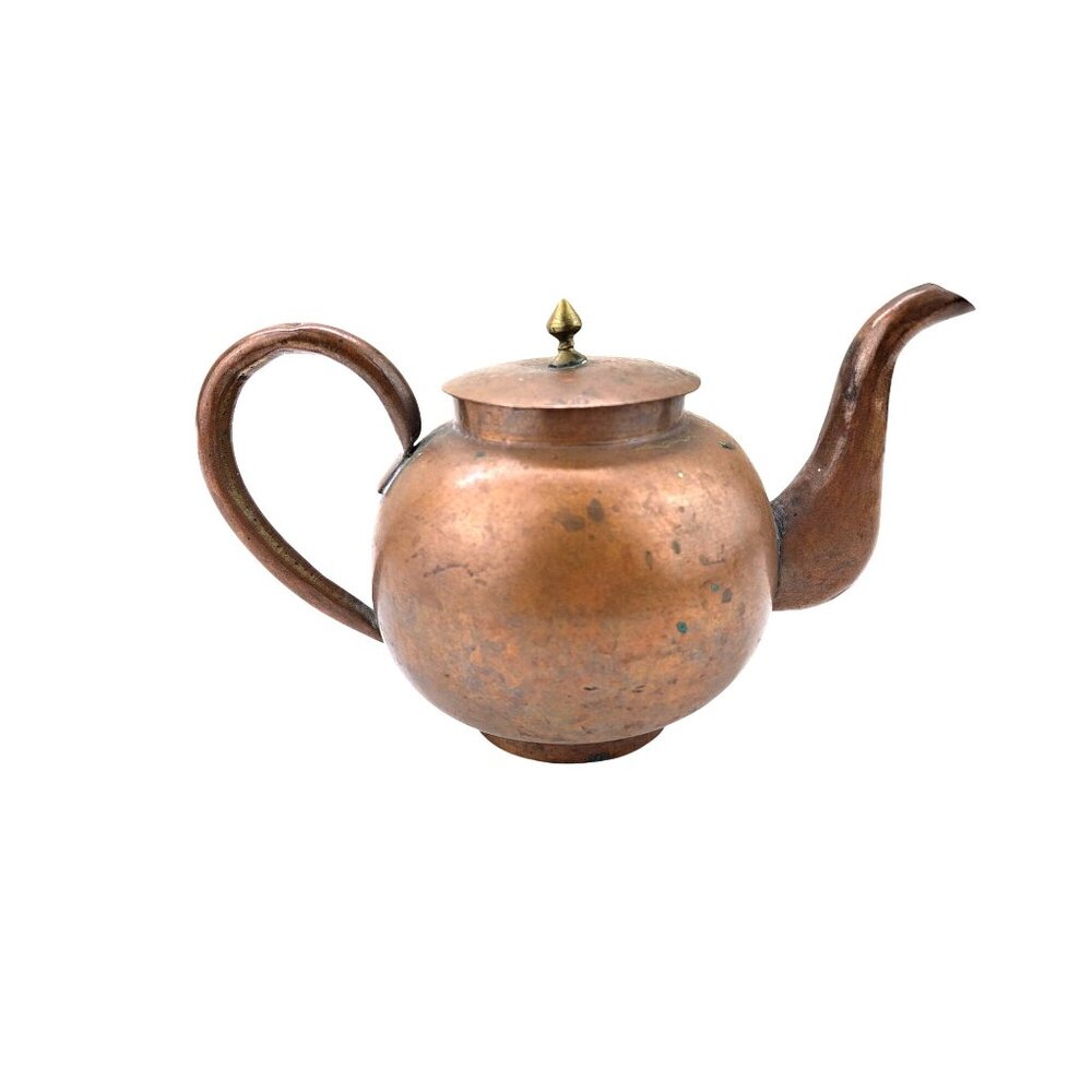 Antique Copper Teapot With Brass Knob Lid China Chinese Patina Kettle Primitive - Picture 8 of 13